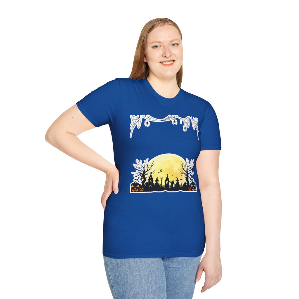 Halloween Moon Silhouette T-Shirt — Spooky Graveyard Pumpkin Scene