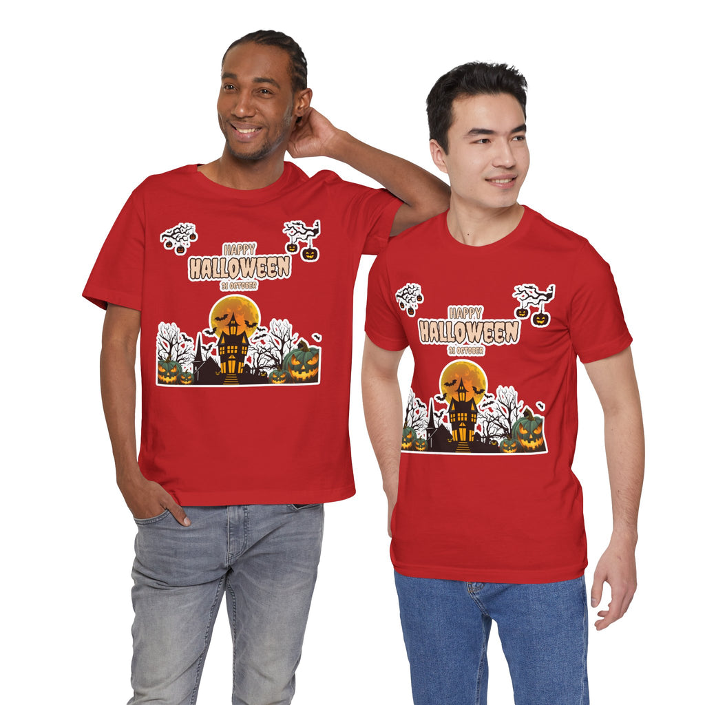 Halloween Haunted House T-Shirt — "Happy Halloween" Pumpkin Spooky Tee