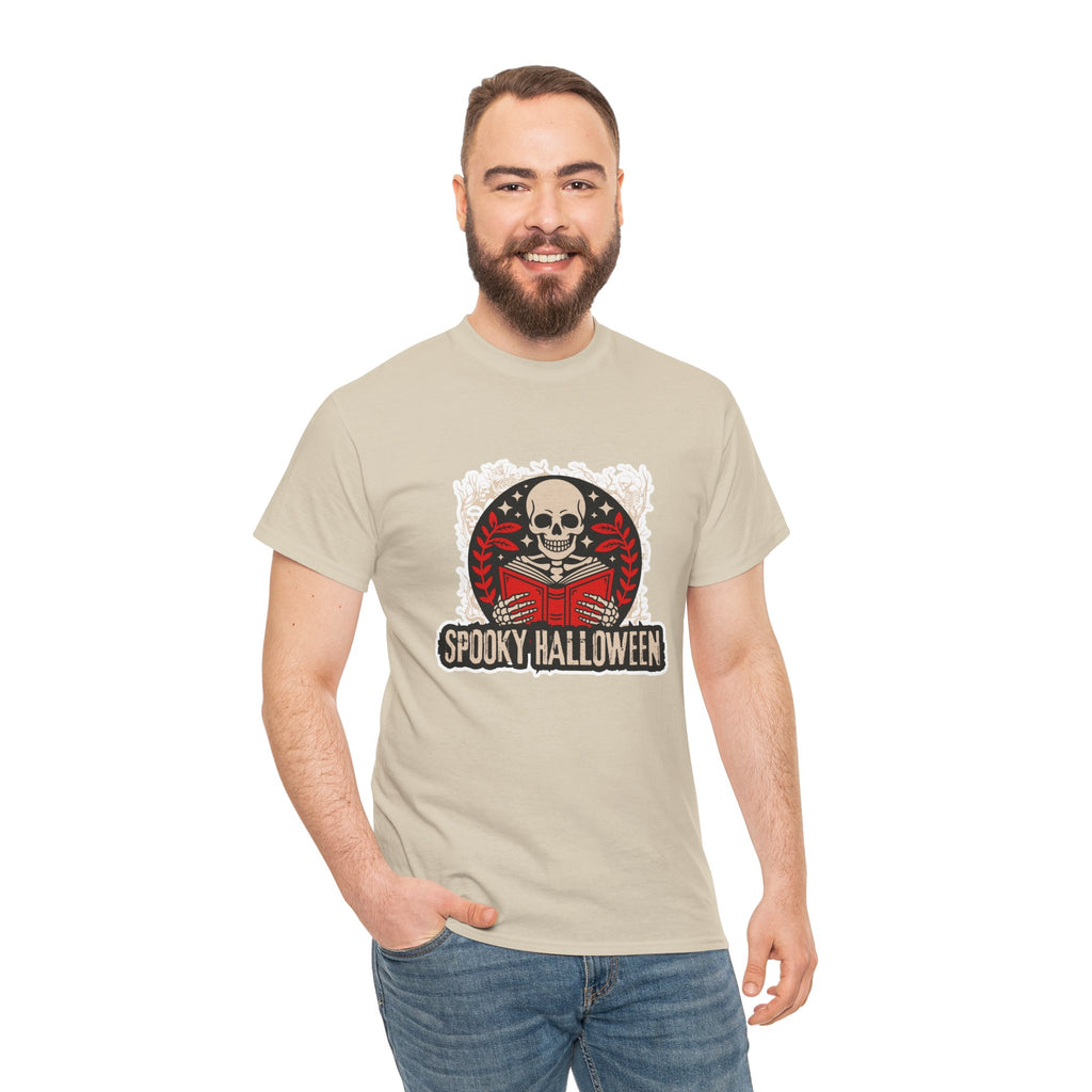 Spooky Halloween Skull Tee — Vintage Skeleton Reading Book Halloween T-Shirt