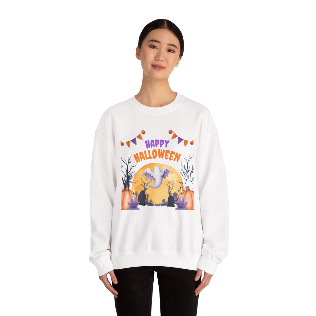 Happy Halloween Crewneck Sweatshirt — Cute Ghost Pumpkin Halloween Sweater