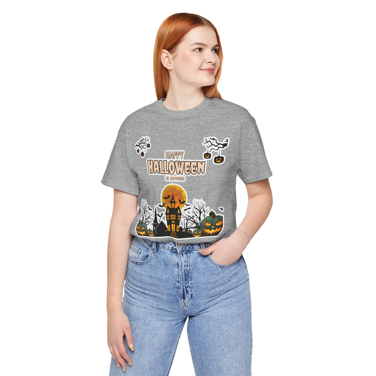 Halloween Haunted House T-Shirt — "Happy Halloween" Pumpkin Spooky Tee