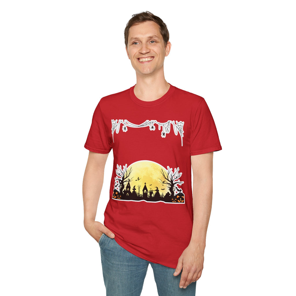 Halloween Moon Silhouette T-Shirt — Spooky Graveyard Pumpkin Scene