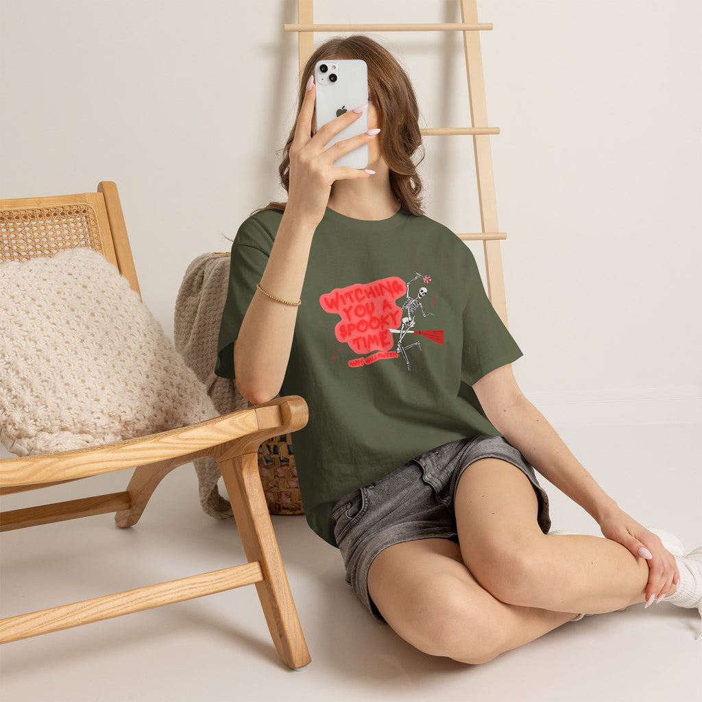 Skeleton 'Witching You a Spooky Time' Halloween T-Shirt