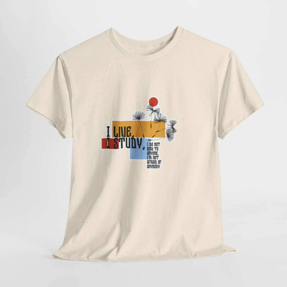 T-Shirt — I Live, I Study Graphic Tee (Minimalist Floral Collage)