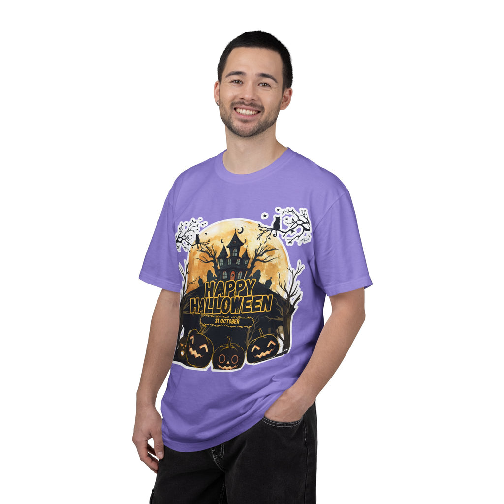 Halloween Haunted House T-Shirt — "Happy Halloween" Pumpkin Graphic Tee