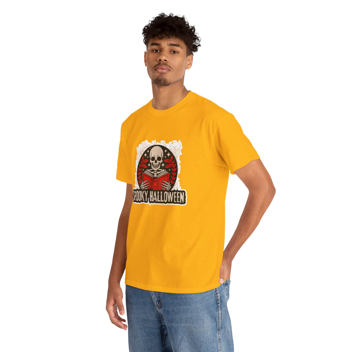 Spooky Halloween Skull Tee — Vintage Skeleton Reading Book Halloween T-Shirt