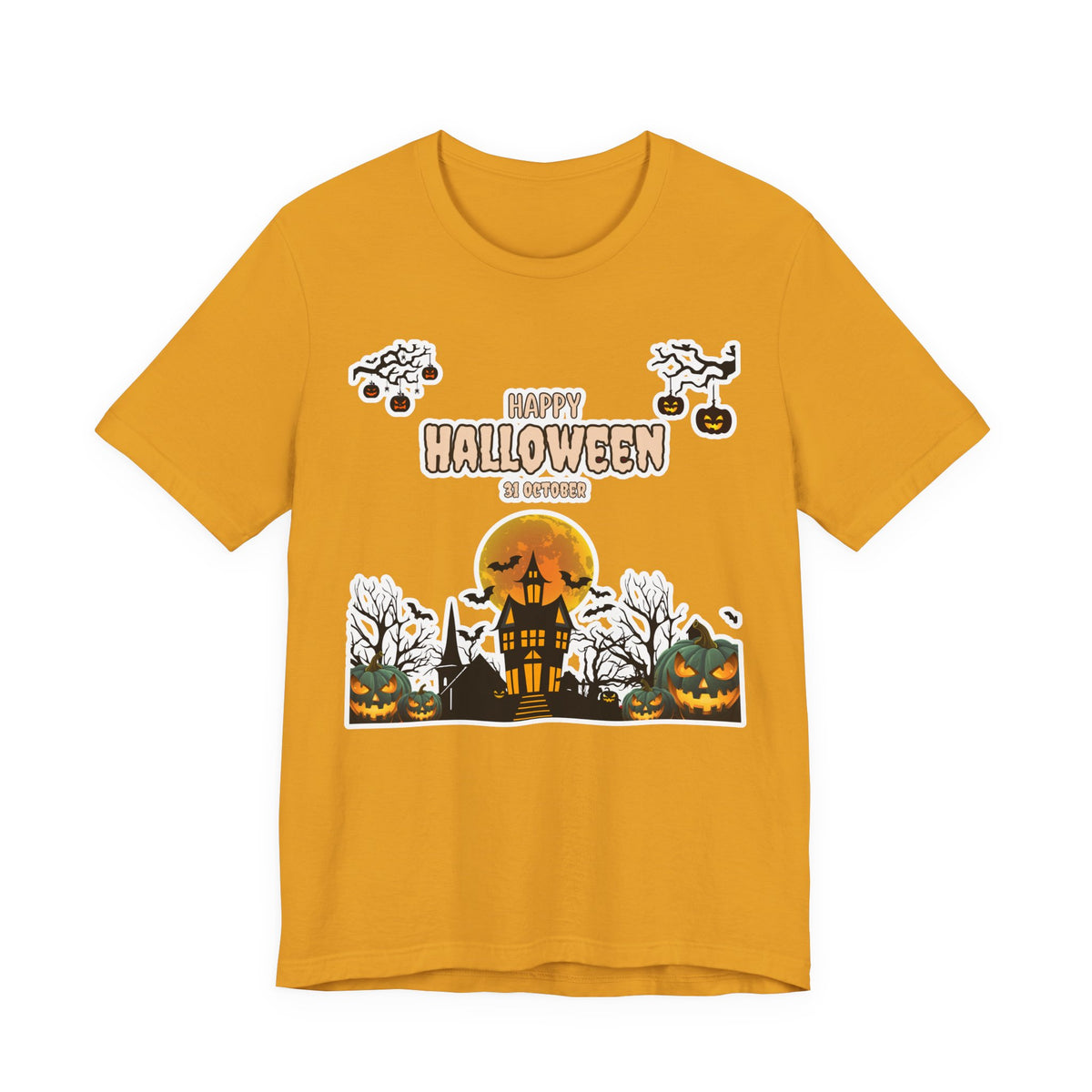 Halloween Haunted House T-Shirt — "Happy Halloween" Pumpkin Spooky Tee