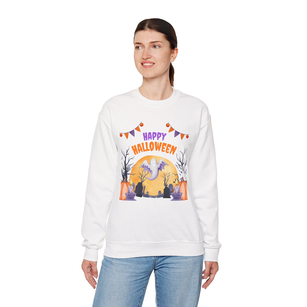 Happy Halloween Crewneck Sweatshirt — Cute Ghost Pumpkin Halloween Sweater