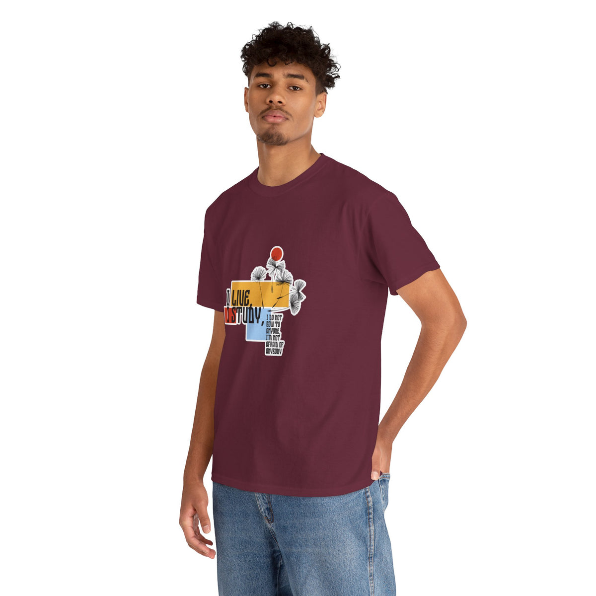 T-Shirt — I Live, I Study Graphic Tee (Minimalist Floral Collage)