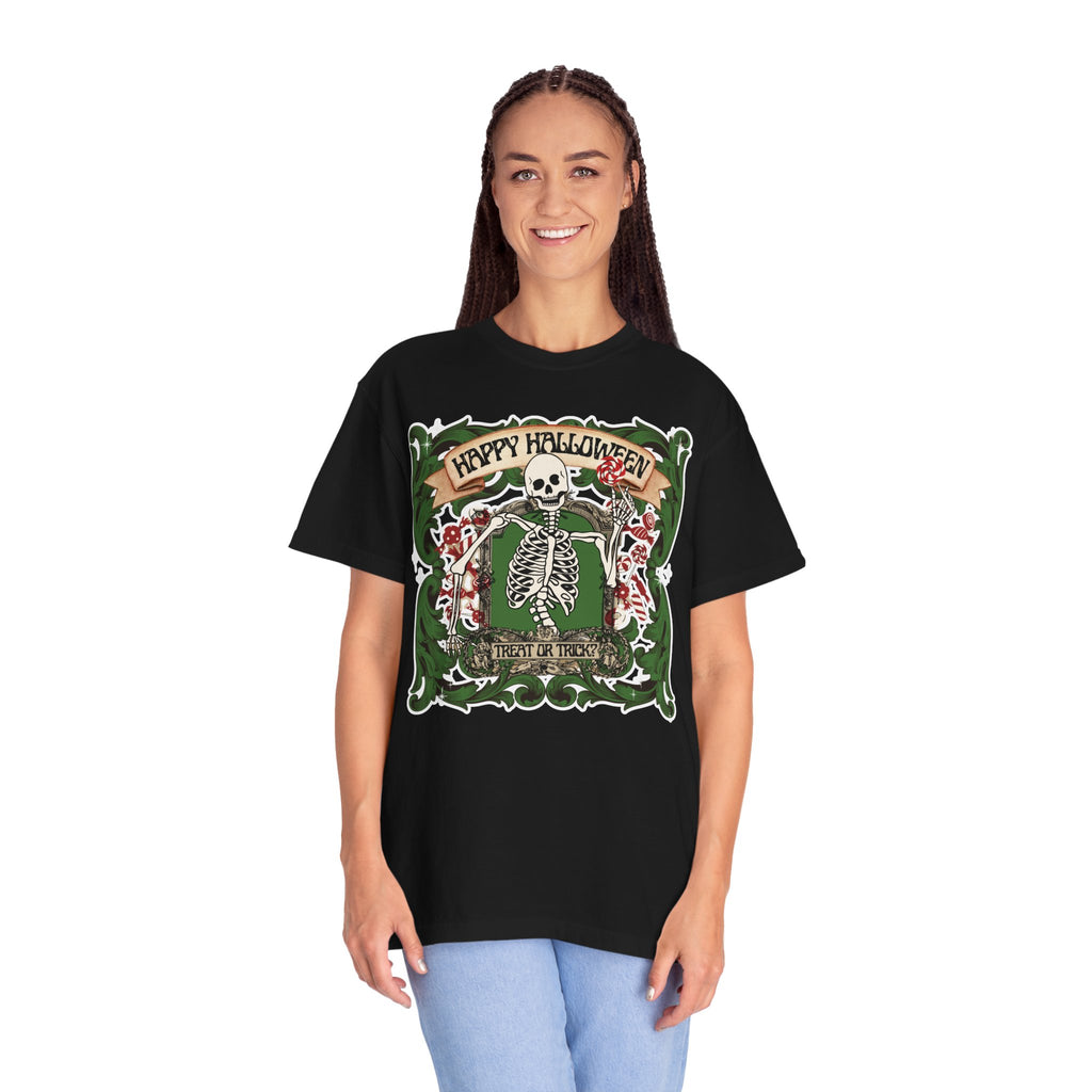 Happy Halloween Skeleton T-Shirt — Vintage Trick or Treat Graphic Tee