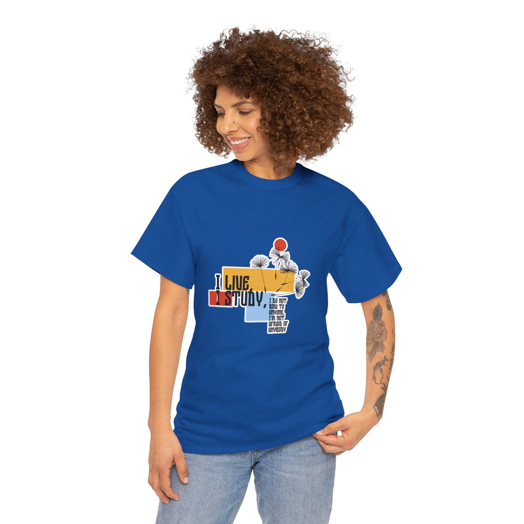 T-Shirt — I Live, I Study Graphic Tee (Minimalist Floral Collage)