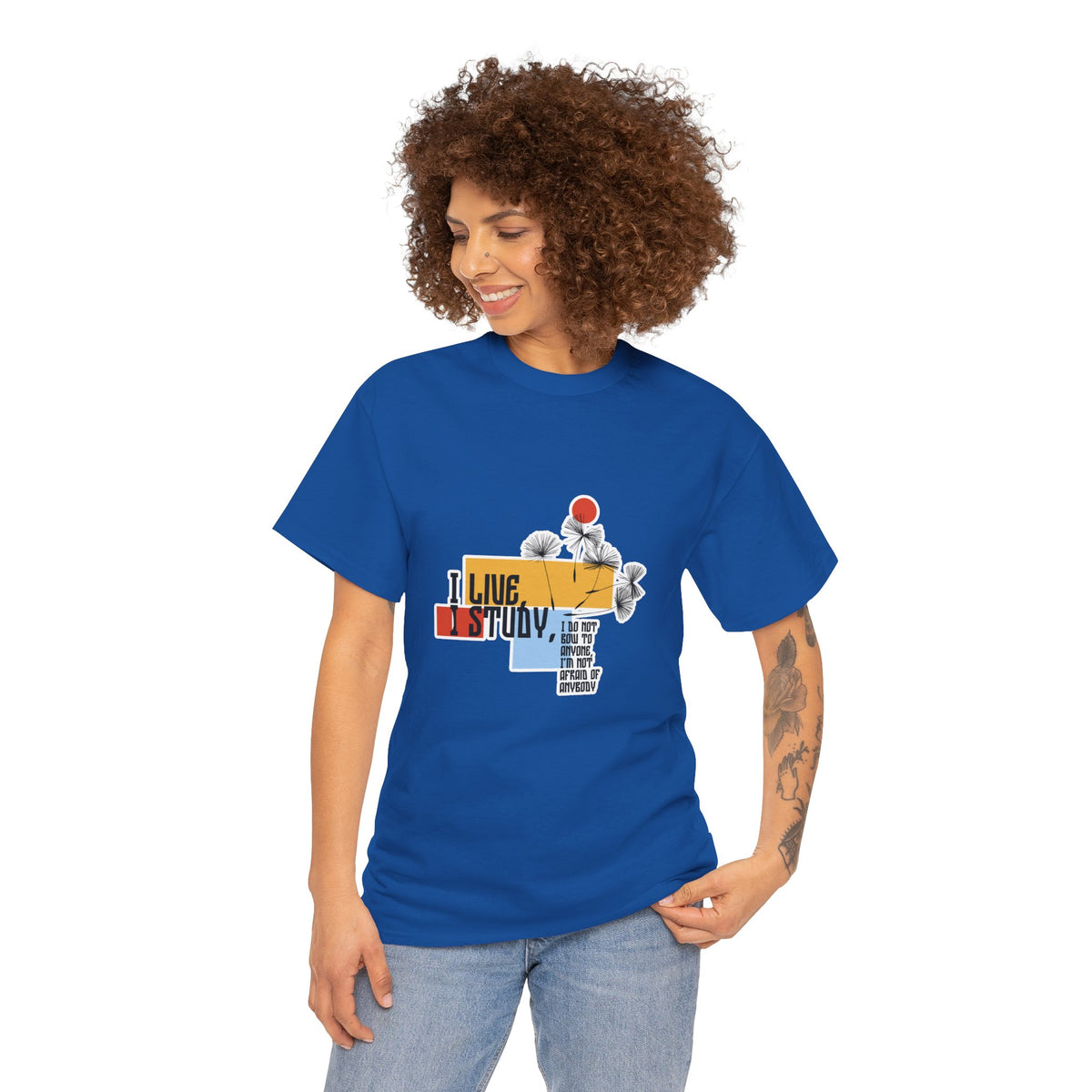 T-Shirt — I Live, I Study Graphic Tee (Minimalist Floral Collage)