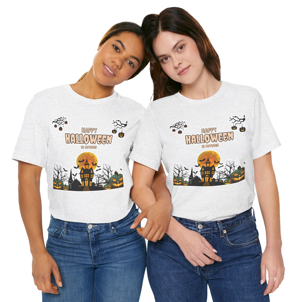Halloween Haunted House T-Shirt — "Happy Halloween" Pumpkin Spooky Tee