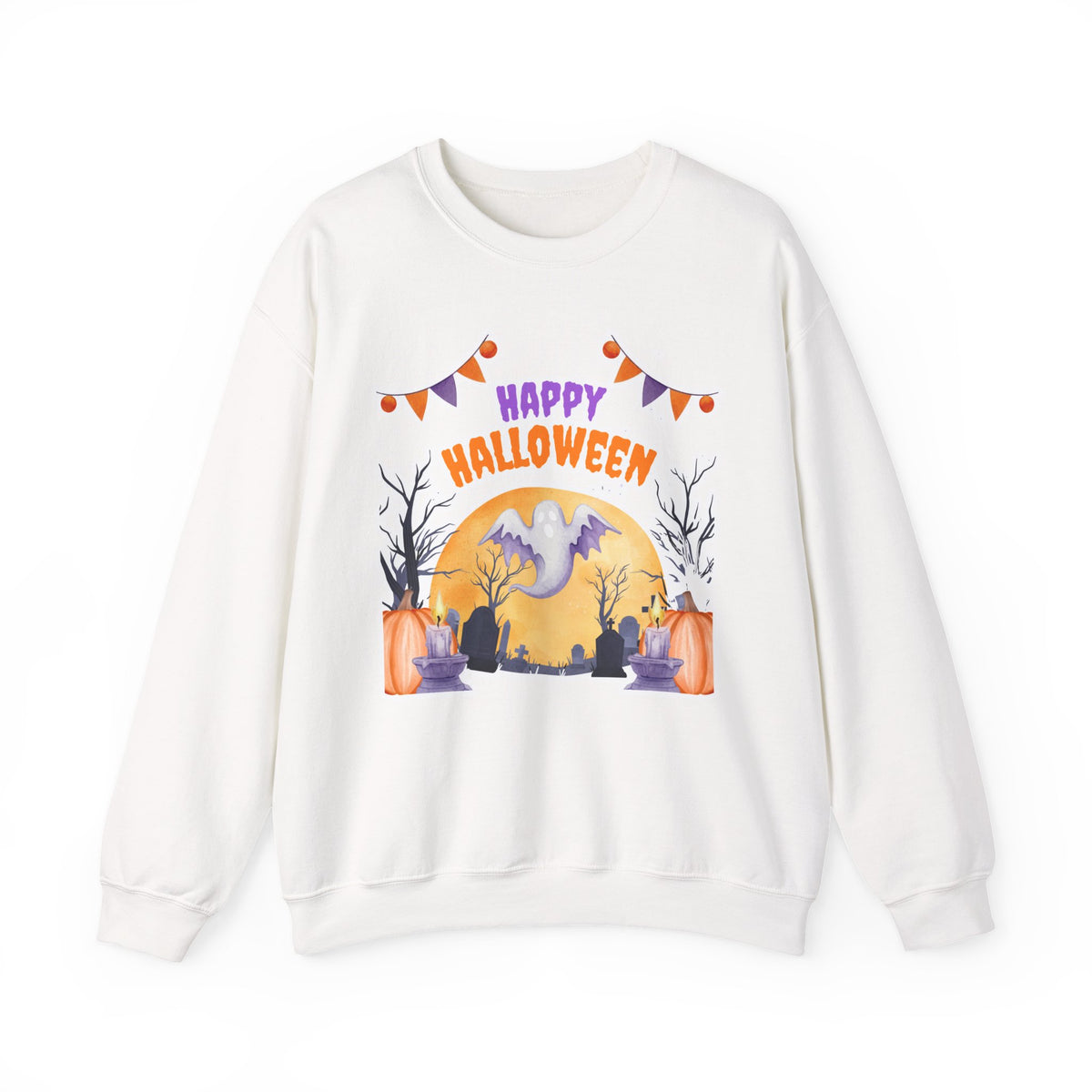 Happy Halloween Crewneck Sweatshirt — Cute Ghost Pumpkin Halloween Sweater