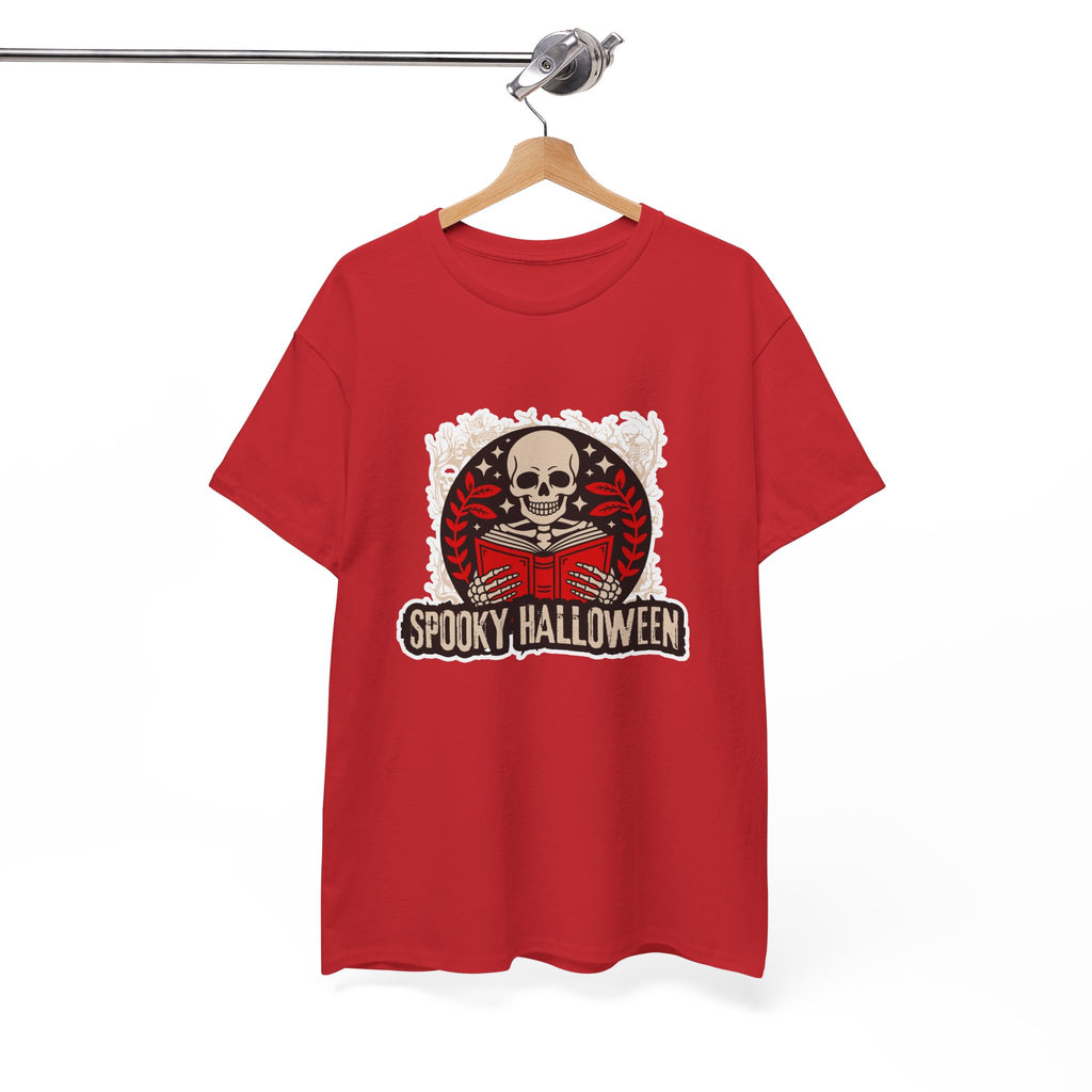Spooky Halloween Skull Tee — Vintage Skeleton Reading Book Halloween T-Shirt