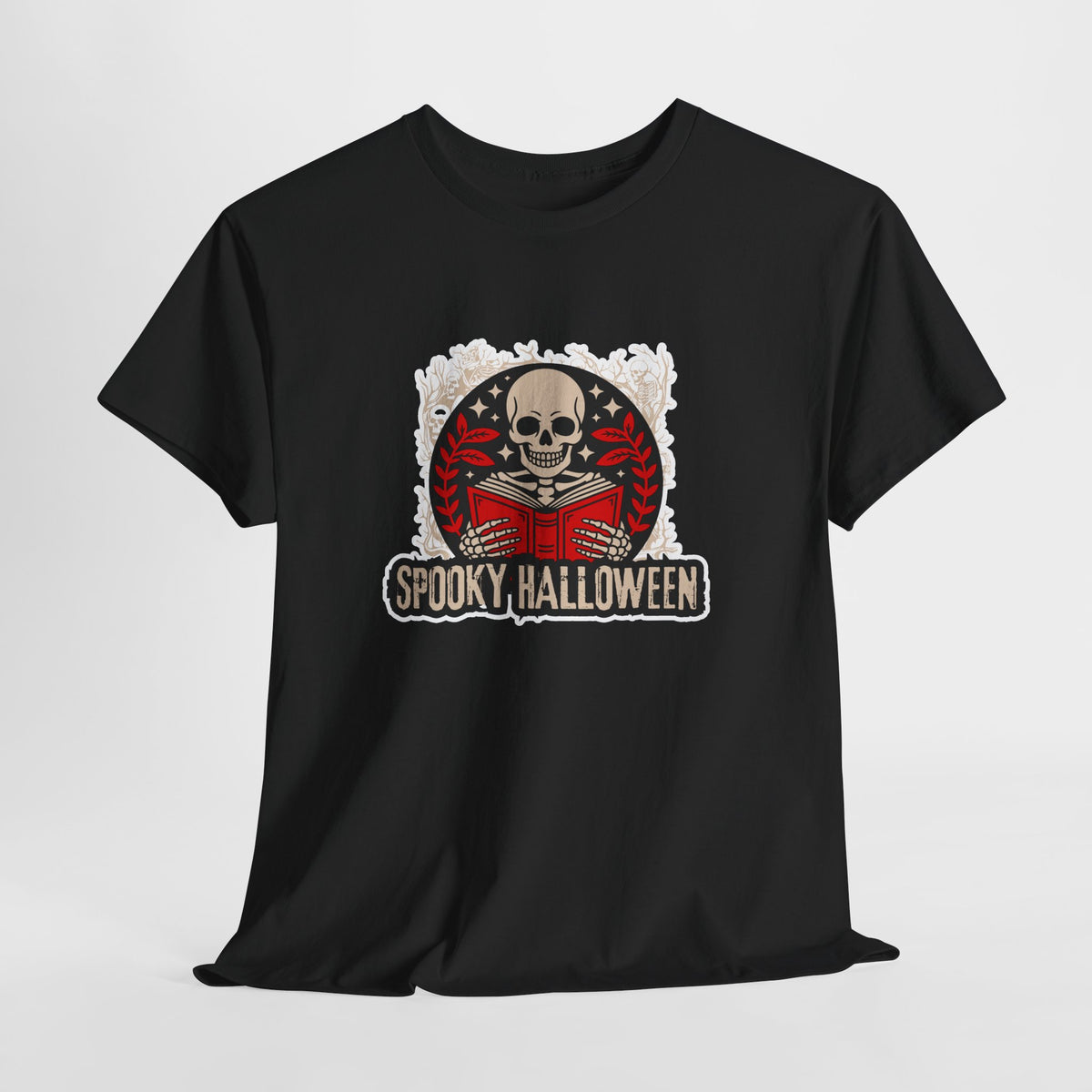 Spooky Halloween Skull Tee — Vintage Skeleton Reading Book Halloween T-Shirt