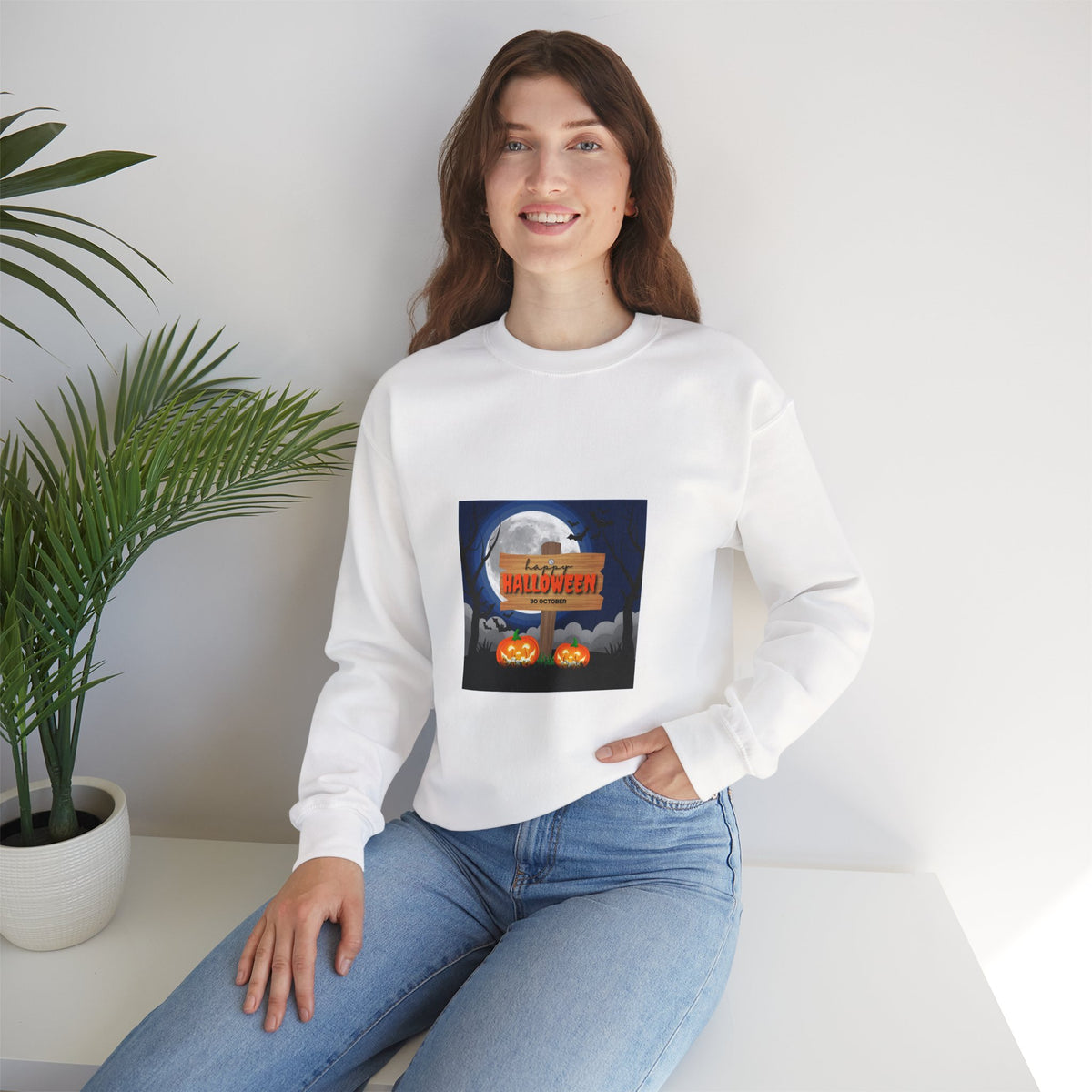 Halloween Crewneck Sweatshirt - Spooky Night Pumpkins Design