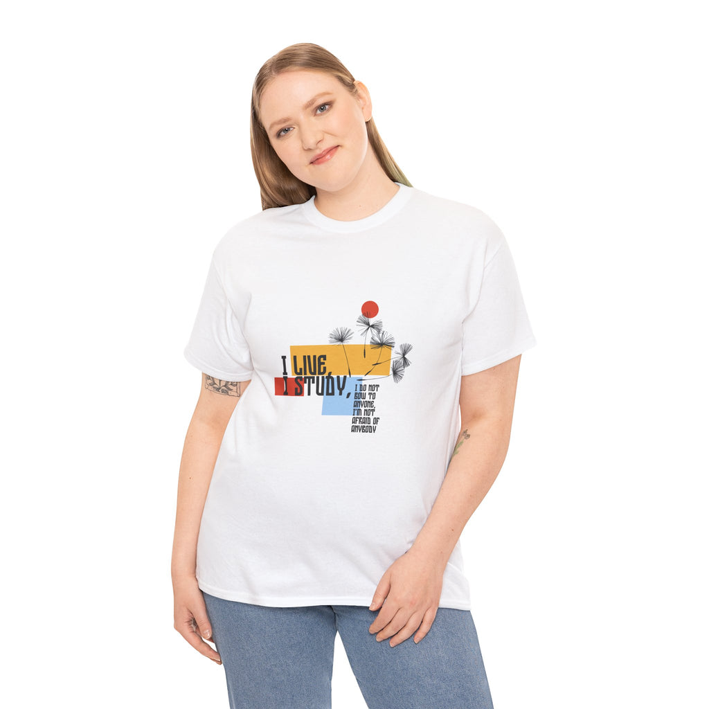 T-Shirt — I Live, I Study Graphic Tee (Minimalist Floral Collage)
