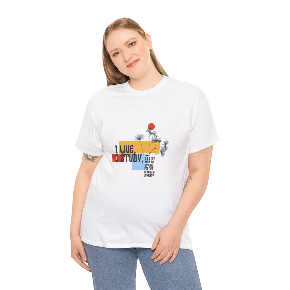 T-Shirt — I Live, I Study Graphic Tee (Minimalist Floral Collage)
