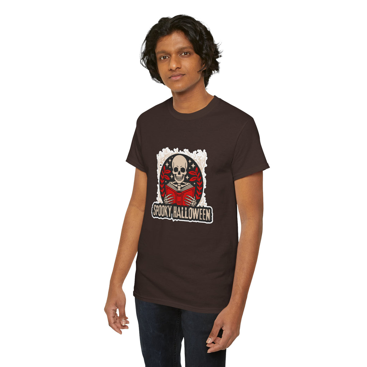 Spooky Halloween Skull Tee — Vintage Skeleton Reading Book Halloween T-Shirt