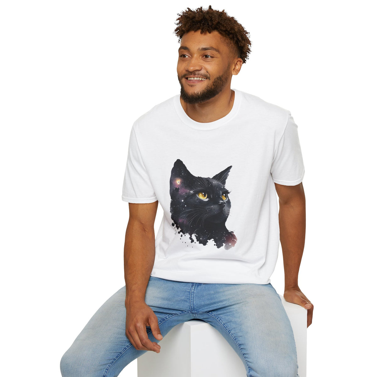 Galaxy Black Cat T-Shirt — Cosmic Cat Portrait Tee