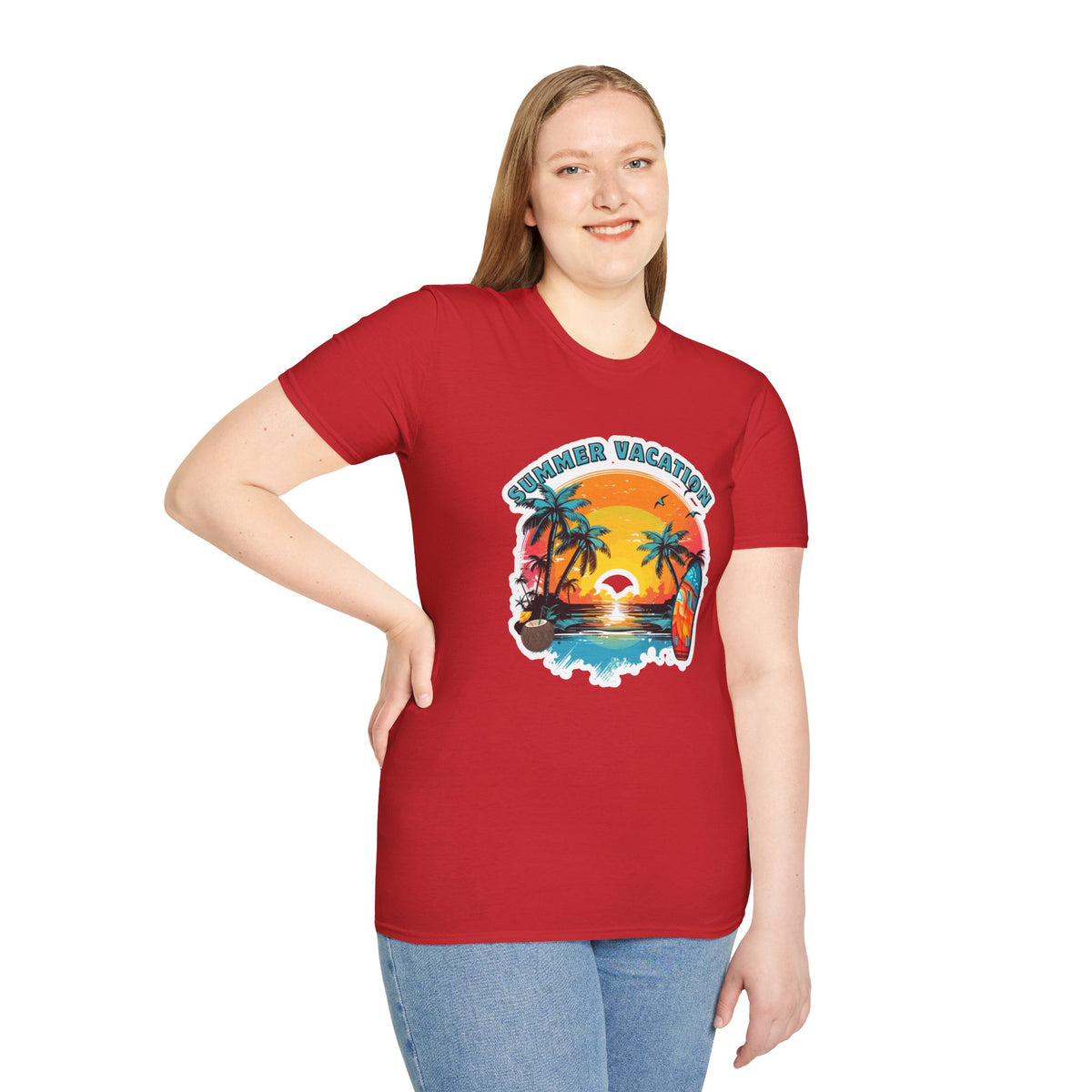 Summer Vacation T-Shirt – Tropical Sunset Surf Graphic