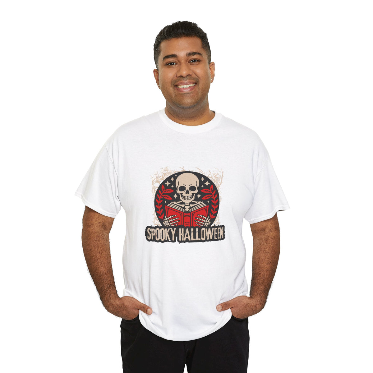 Spooky Halloween Skull Tee — Vintage Skeleton Reading Book Halloween T-Shirt