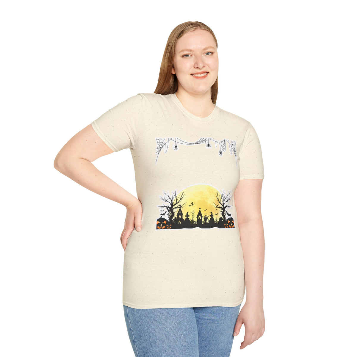 Halloween Moon Silhouette T-Shirt — Spooky Graveyard Pumpkin Scene