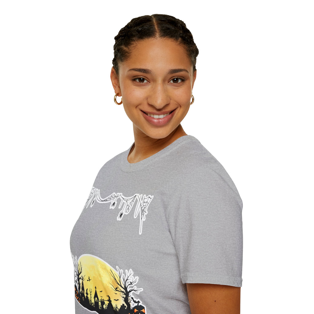 Halloween Moon Silhouette T-Shirt — Spooky Graveyard Pumpkin Scene
