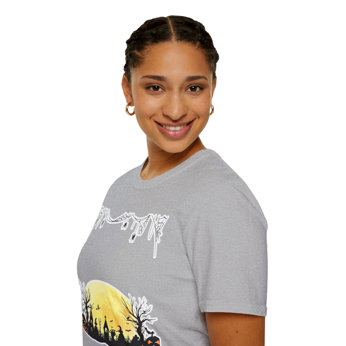 Halloween Moon Silhouette T-Shirt — Spooky Graveyard Pumpkin Scene