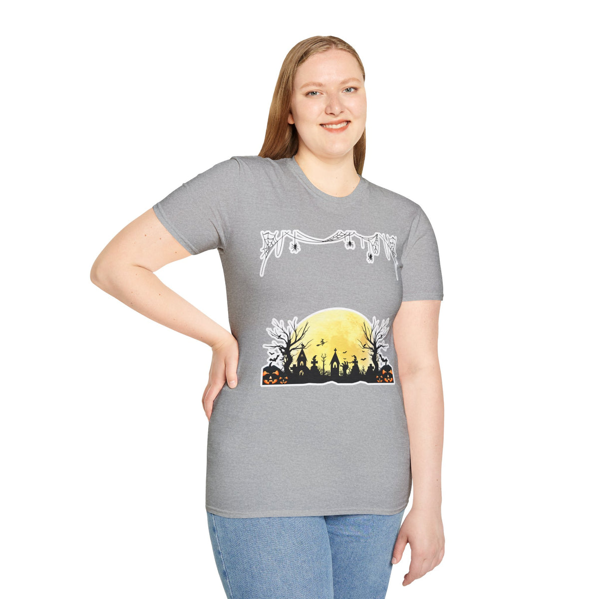 Halloween Moon Silhouette T-Shirt — Spooky Graveyard Pumpkin Scene
