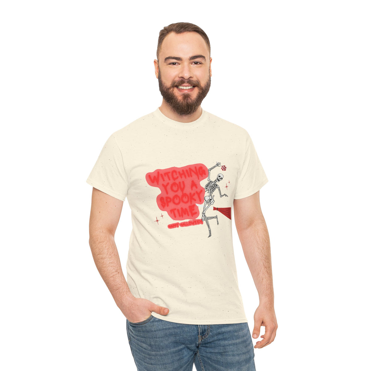 Skeleton 'Witching You a Spooky Time' Halloween T-Shirt