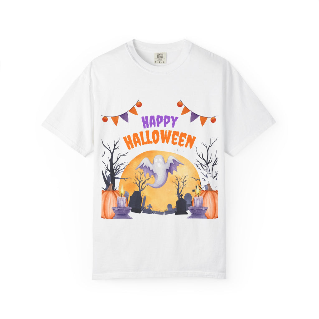 Happy Halloween T-Shirt — Ghost, Pumpkins & Graveyard Halloween Tee