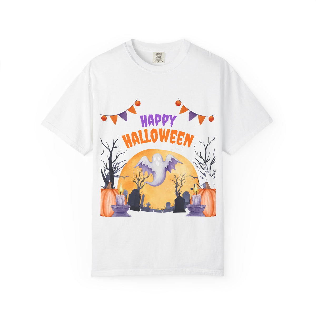 Happy Halloween T-Shirt — Ghost, Pumpkins & Graveyard Halloween Tee