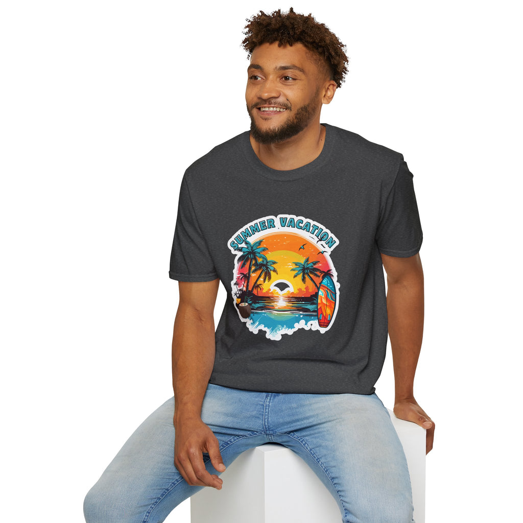 Summer Vacation T-Shirt – Tropical Sunset Surf Graphic