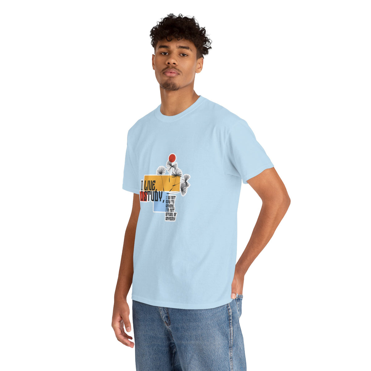 T-Shirt — I Live, I Study Graphic Tee (Minimalist Floral Collage)
