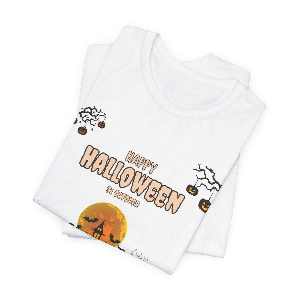 Halloween Haunted House T-Shirt — "Happy Halloween" Pumpkin Spooky Tee