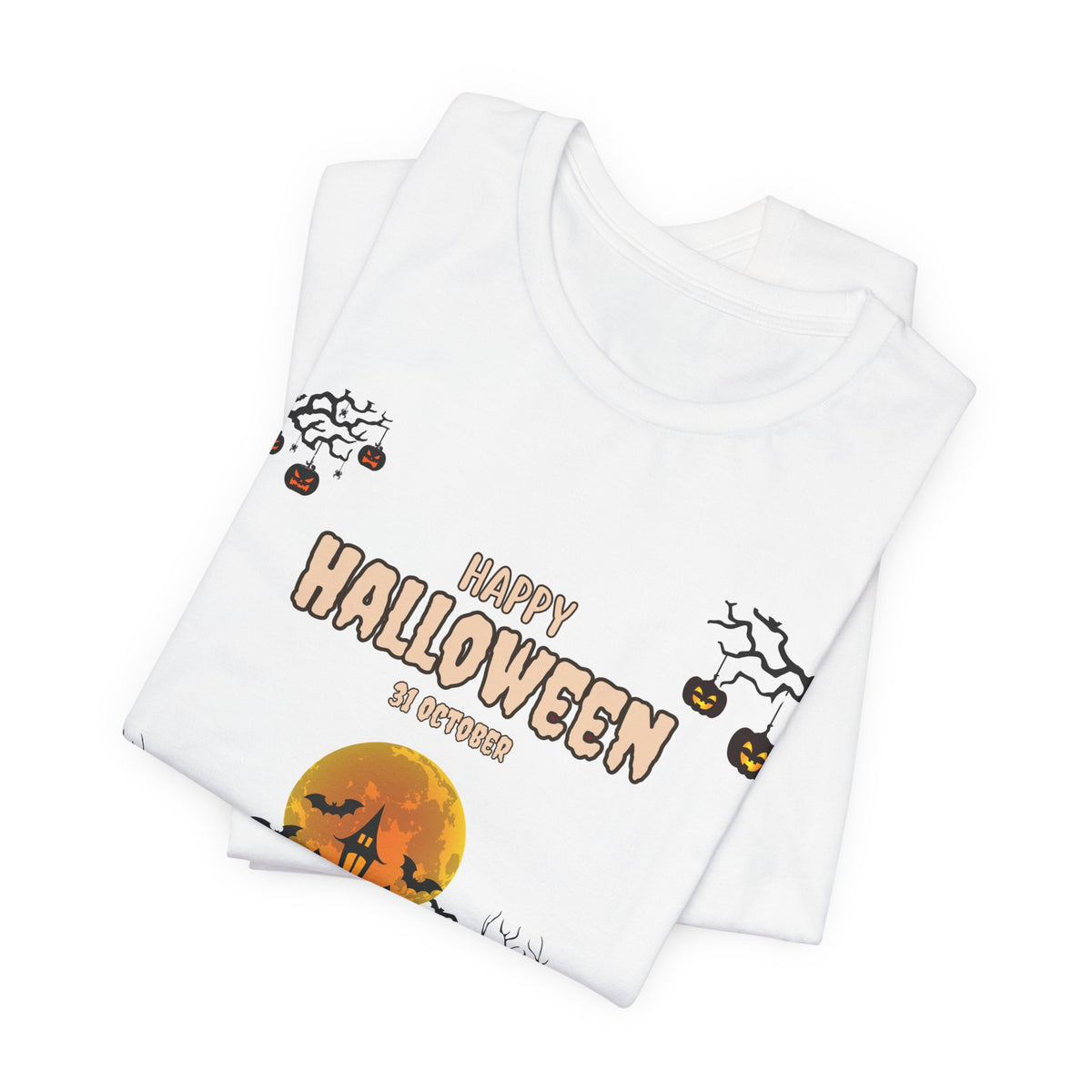 Halloween Haunted House T-Shirt — "Happy Halloween" Pumpkin Spooky Tee