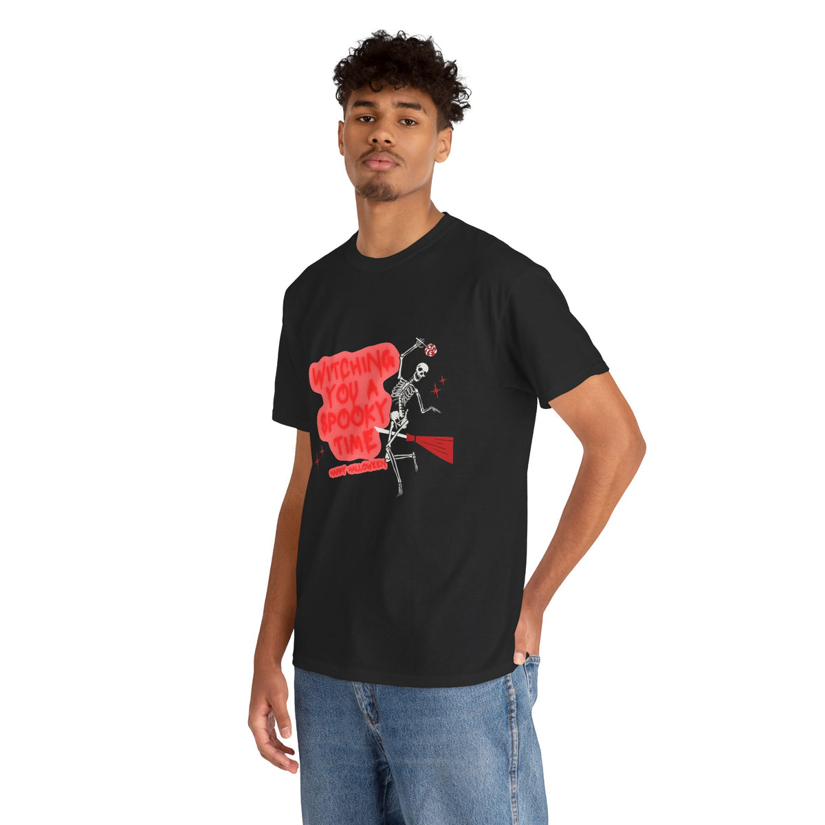 Skeleton 'Witching You a Spooky Time' Halloween T-Shirt
