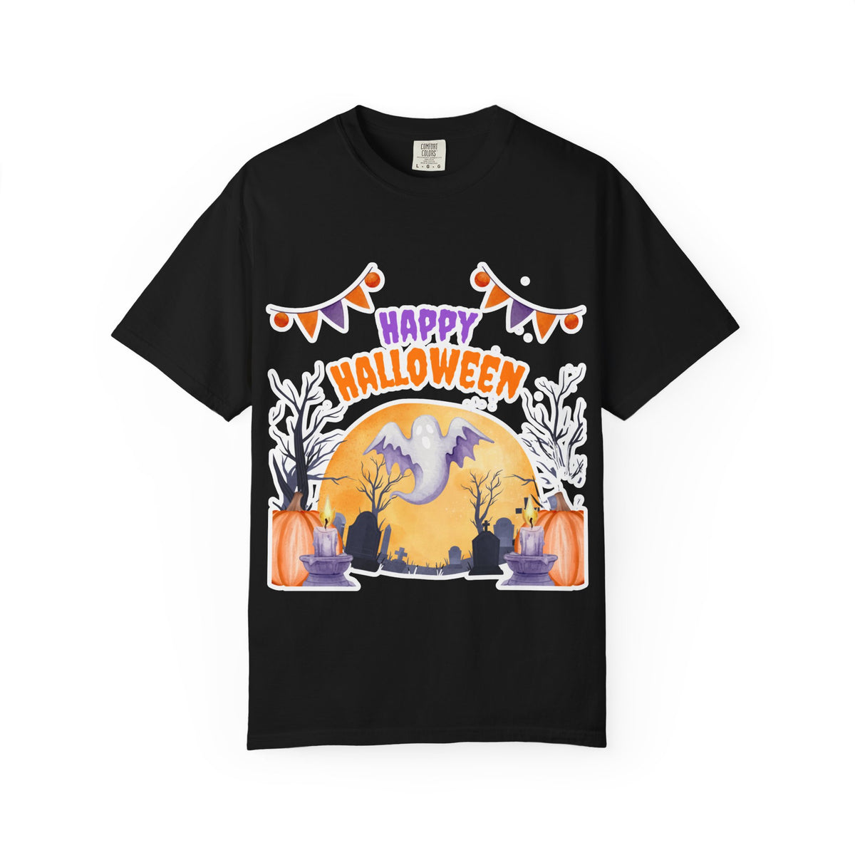 Happy Halloween T-Shirt — Ghost, Pumpkins & Graveyard Halloween Tee