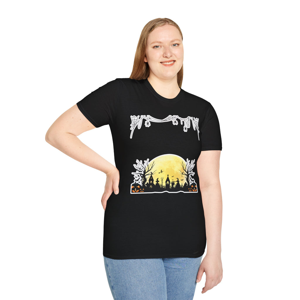Halloween Moon Silhouette T-Shirt — Spooky Graveyard Pumpkin Scene