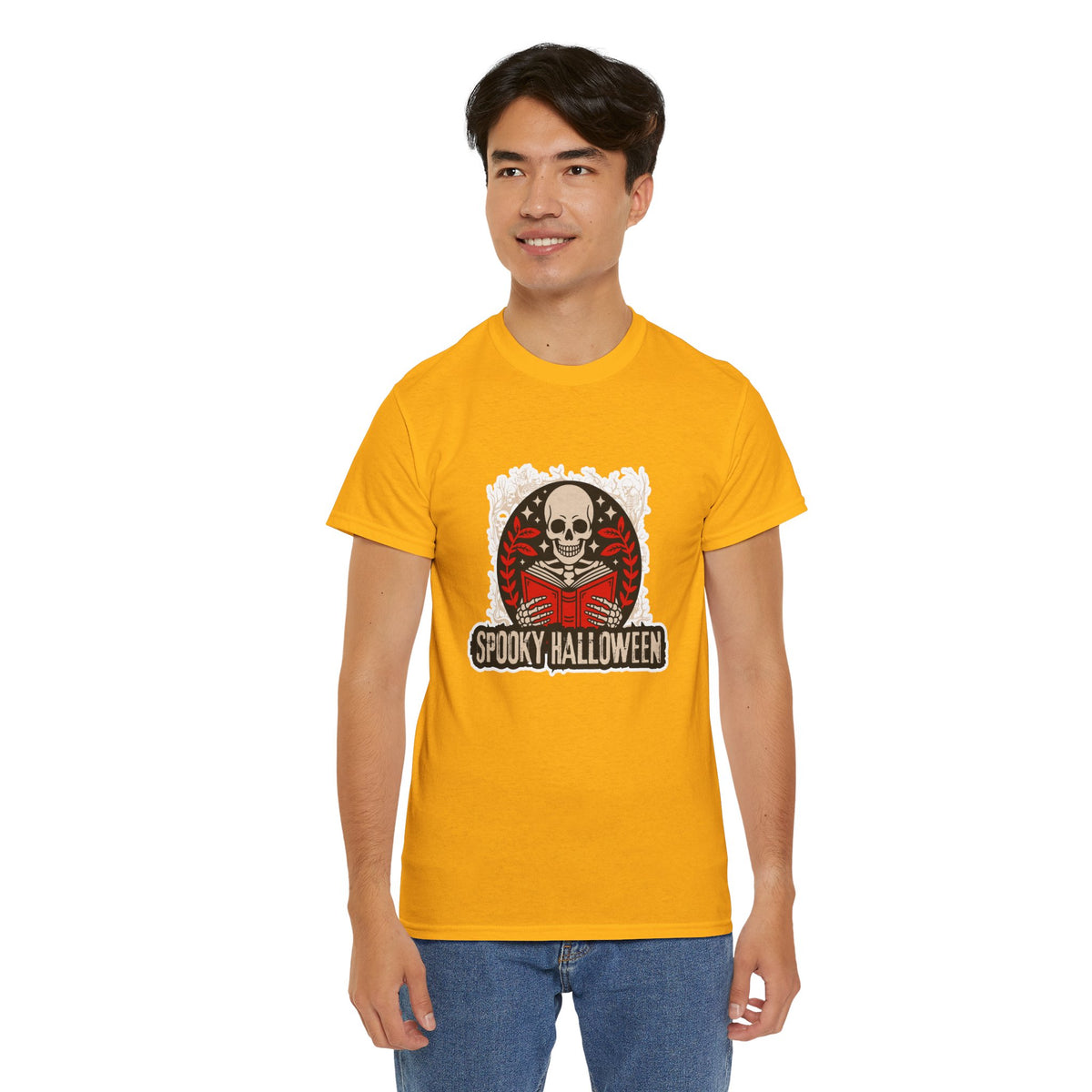 Spooky Halloween Skull Tee — Vintage Skeleton Reading Book Halloween T-Shirt