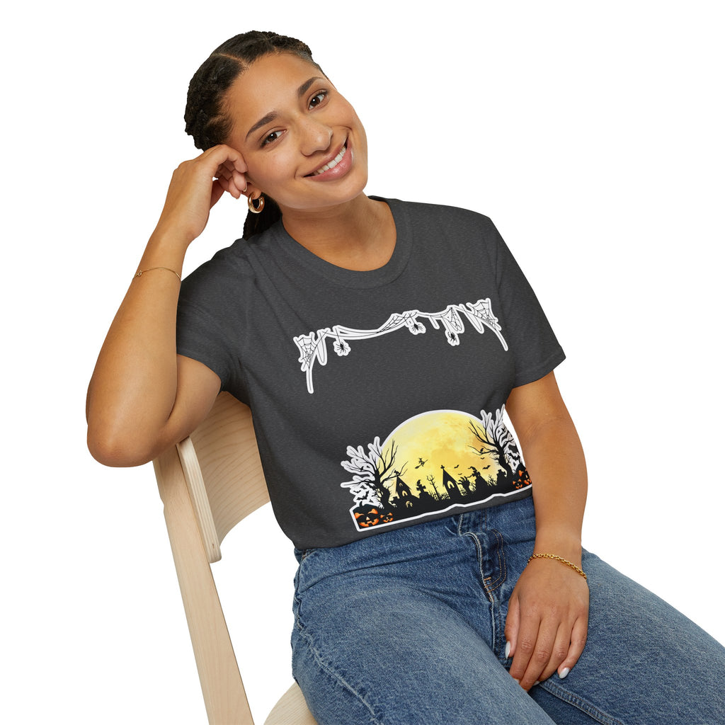 Halloween Moon Silhouette T-Shirt — Spooky Graveyard Pumpkin Scene