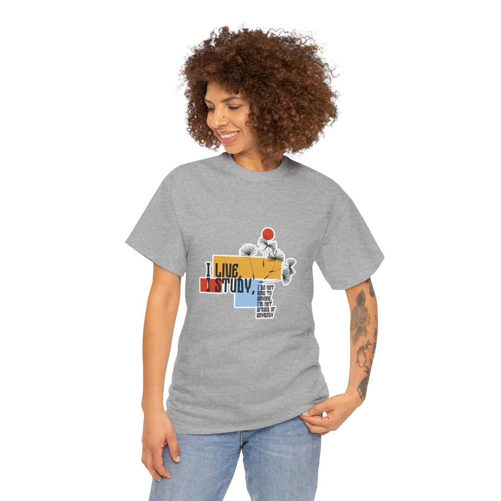 T-Shirt — I Live, I Study Graphic Tee (Minimalist Floral Collage)
