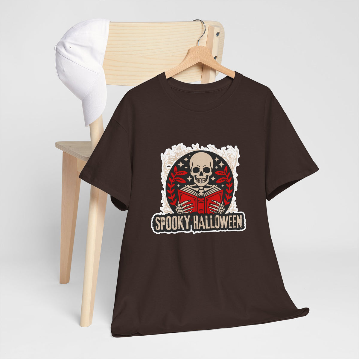 Spooky Halloween Skull Tee — Vintage Skeleton Reading Book Halloween T-Shirt