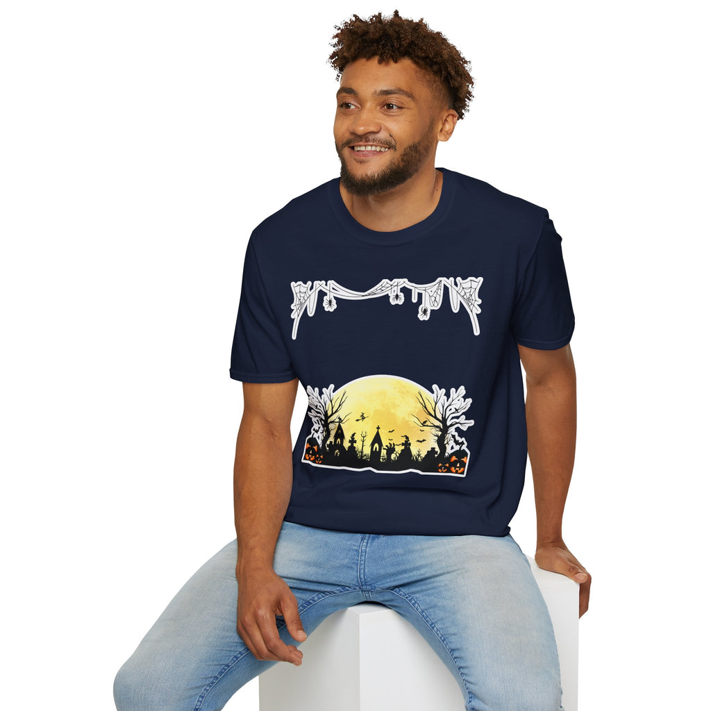 Halloween Moon Silhouette T-Shirt — Spooky Graveyard Pumpkin Scene