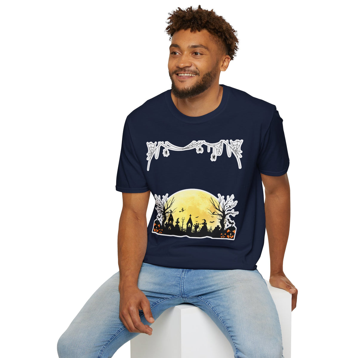 Halloween Moon Silhouette T-Shirt — Spooky Graveyard Pumpkin Scene