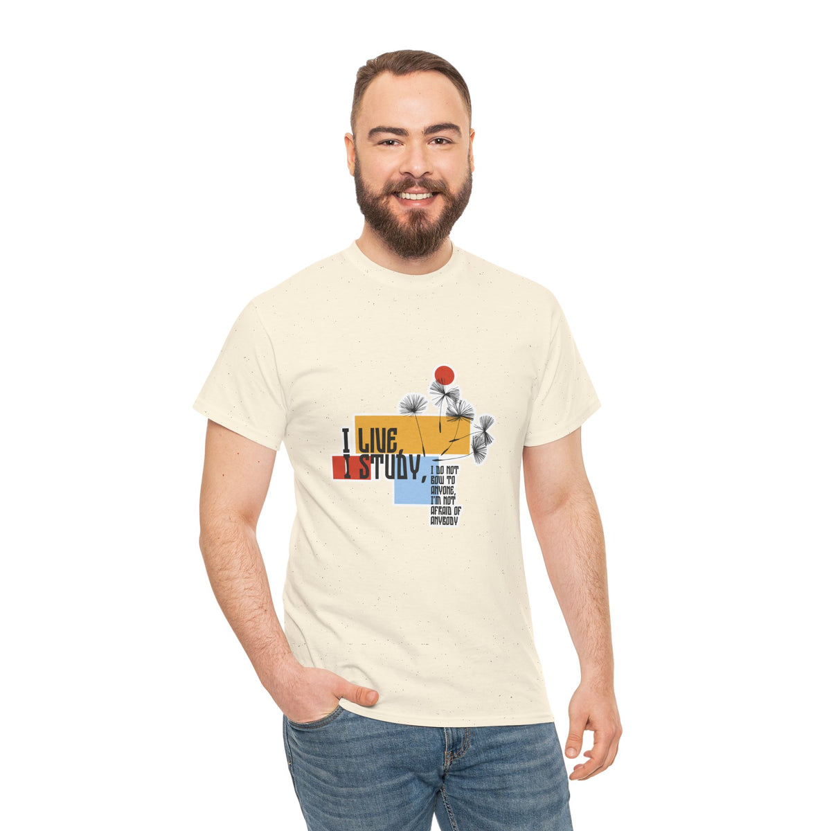 T-Shirt — I Live, I Study Graphic Tee (Minimalist Floral Collage)