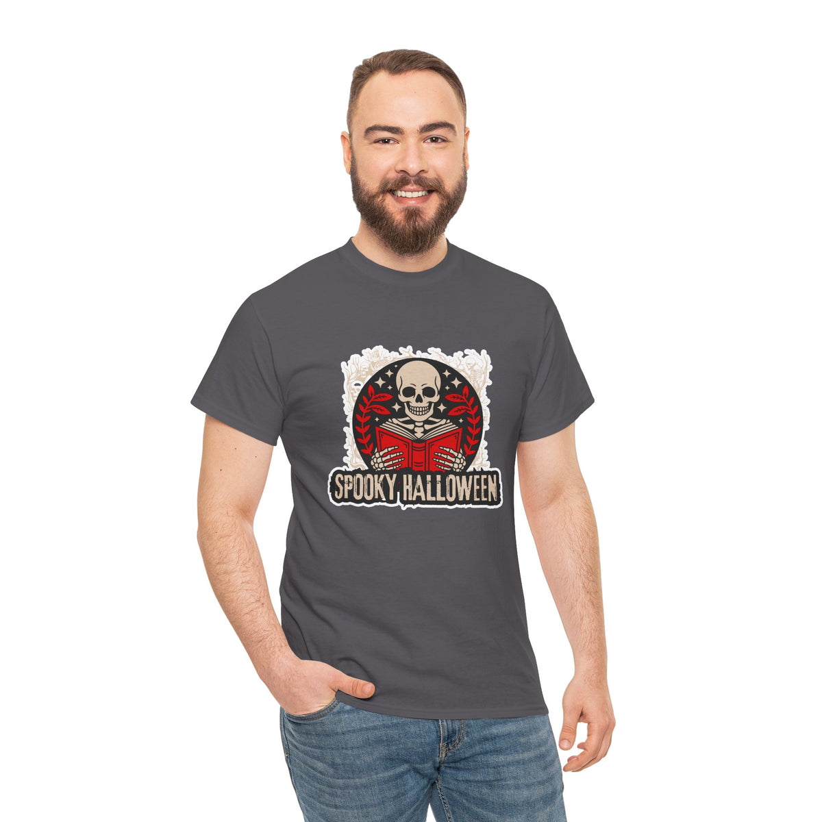 Spooky Halloween Skull Tee — Vintage Skeleton Reading Book Halloween T-Shirt
