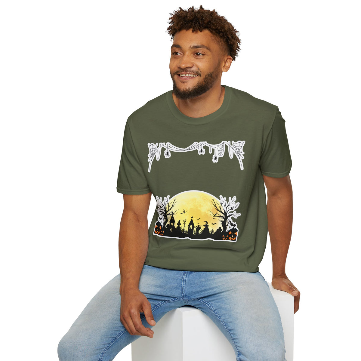 Halloween Moon Silhouette T-Shirt — Spooky Graveyard Pumpkin Scene